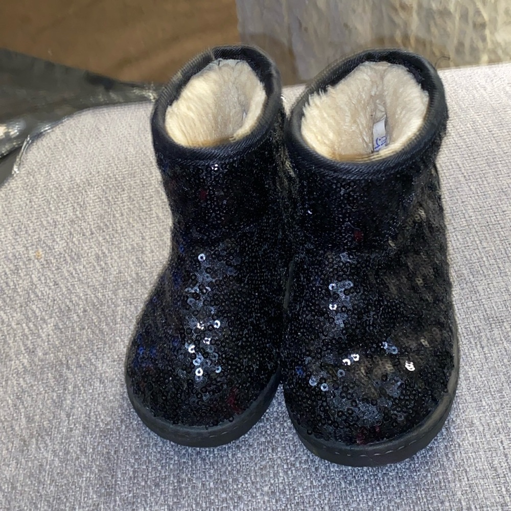 Kids Black Sequin Boots